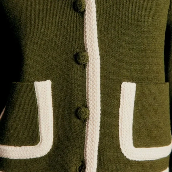 NWT Sezane Olive Jacket with Cream Accents - Picture 2 of 7